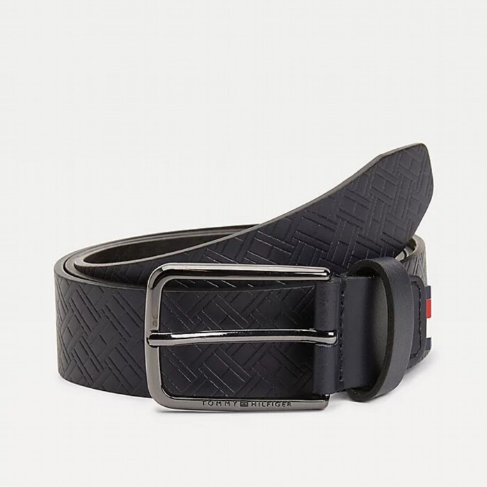Cintura in Pelle con Logo in Rilievo TOMMY HILFIGER uomo - Blu