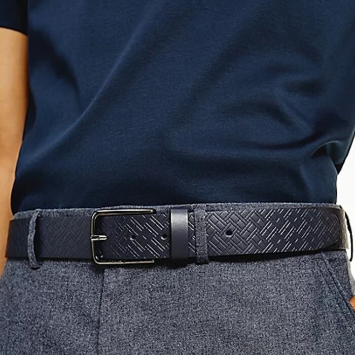 Cintura in Pelle con Logo in Rilievo TOMMY HILFIGER uomo - Blu - immagine 2
