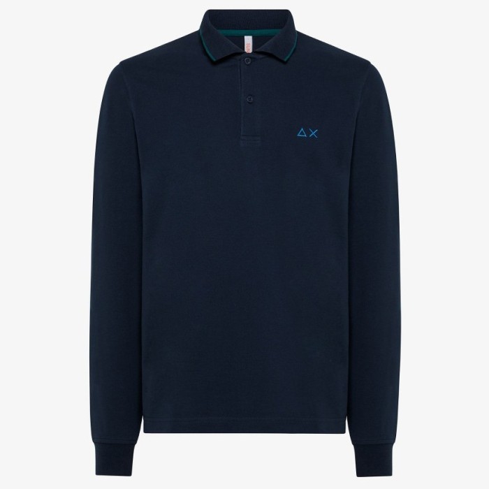 Polo Manica Lunga in Piquet Elasticizzato - SUN68 - A32112 - Blu