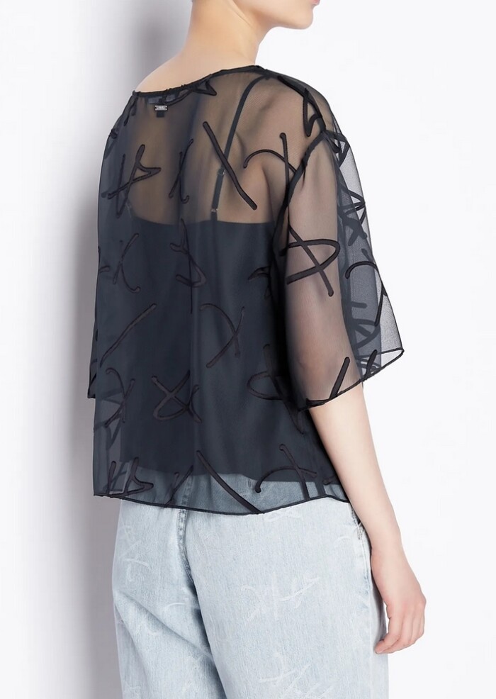 Blusa con Tulle e Sottoveste ARMANI | EXCHANGE donna - Art. 3RYH26YN2KZ - Blu - immagine 4
