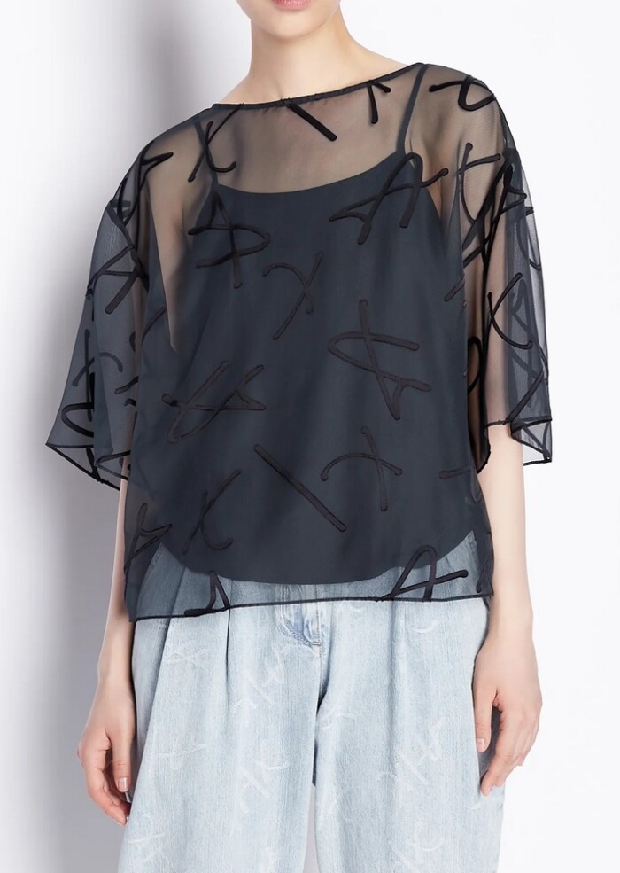 Blusa con Tulle e Sottoveste ARMANI | EXCHANGE donna - Art. 3RYH26YN2KZ - Blu - immagine 3