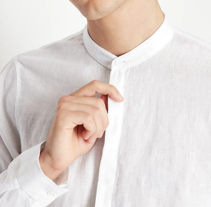 Camicia in Puro Lino Collo Coreana - ARMANI | Exchange - Uomo - Art. 8NZC66ZNCFZ1 - Bianco - immagine 2