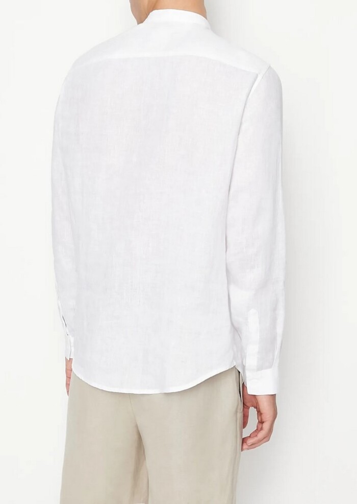 Camicia in Puro Lino Collo Coreana - ARMANI | Exchange - Uomo - Art. 8NZC66ZNCFZ1 - Bianco - immagine 5