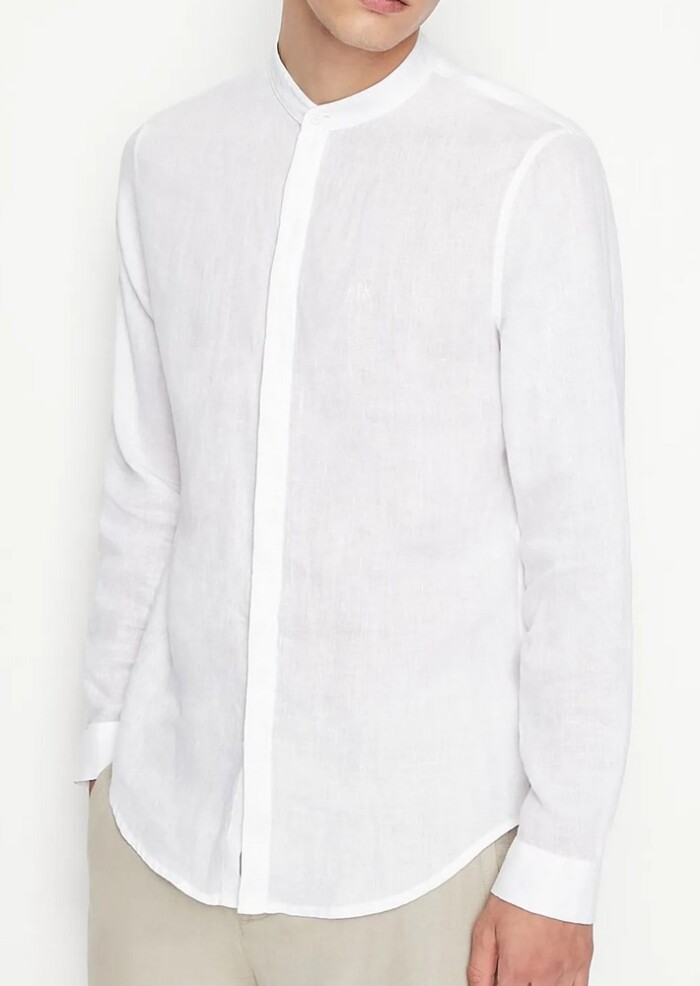 Camicia in Puro Lino Collo Coreana - ARMANI | Exchange - Uomo - Art. 8NZC66ZNCFZ1 - Bianco