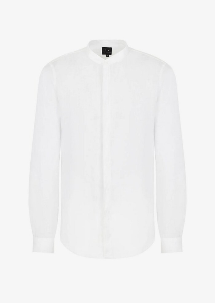 Camicia in Puro Lino Collo Coreana - ARMANI | Exchange - Uomo - Art. 8NZC66ZNCFZ1 - Bianco - immagine 6