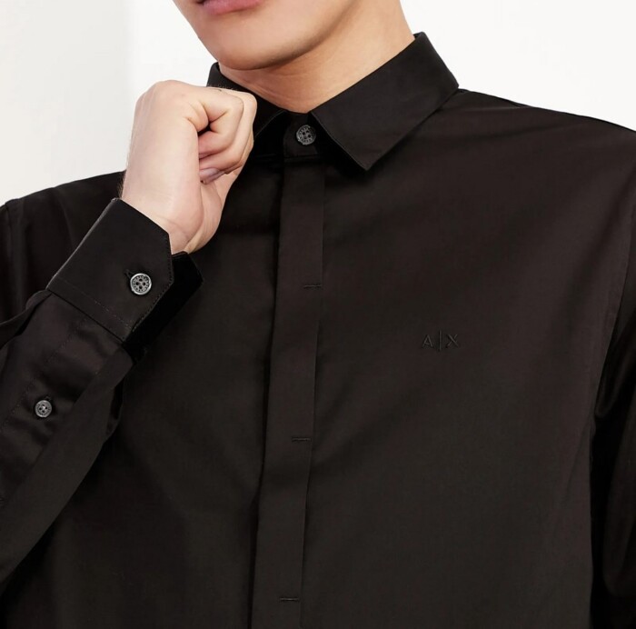 Camicia con Bottoni Coperti in Cotone Elasticizzato - ARMANI | Exchange - Uomo - Art. 8NZCBDZN10Z - Nero - immagine 2