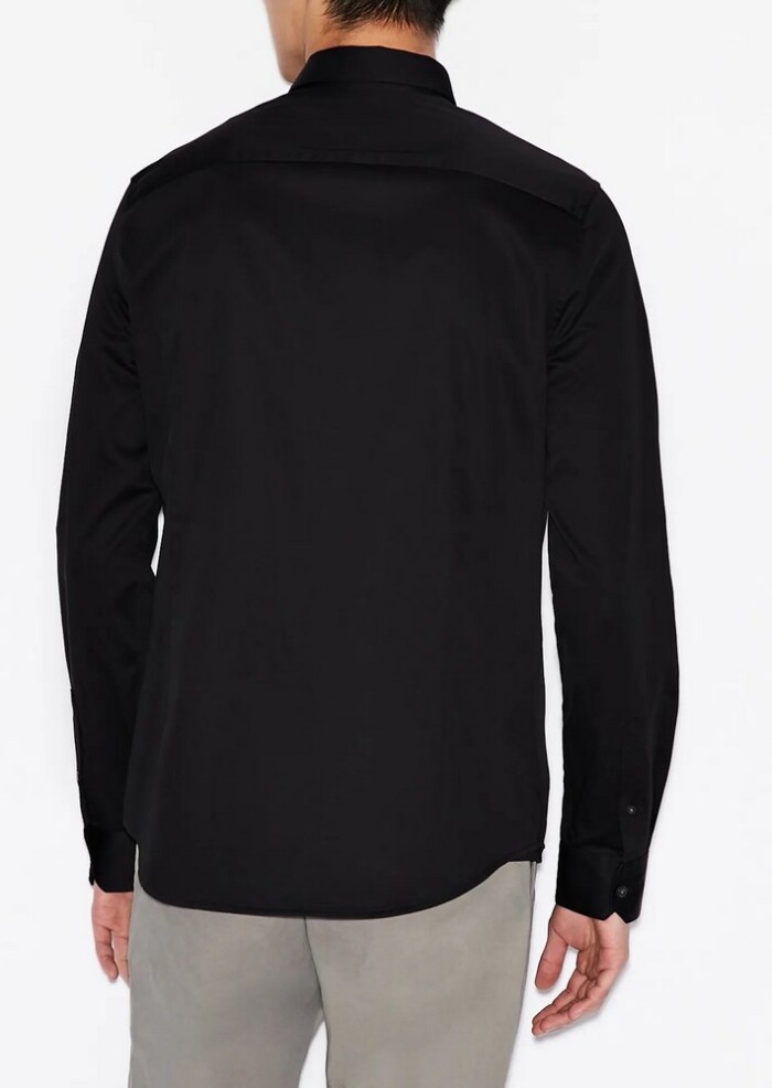 Camicia con Bottoni Coperti in Cotone Elasticizzato - ARMANI | Exchange - Uomo - Art. 8NZCBDZN10Z - Nero - immagine 5