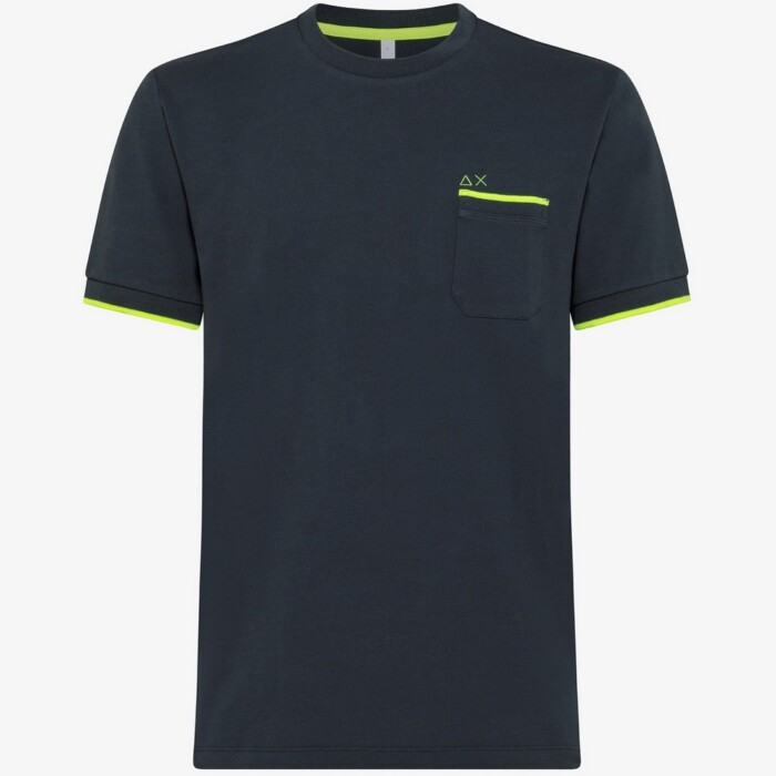 T-Shirt con Taschino e Bordi Fluo - SUN68 - T33121 - Grigio