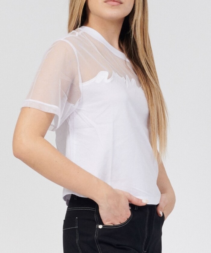 Blusa con Inserto in Tulle - ARMANI | EXCHANGE donna - Art. 3RYTBYYJG3Z - Bianco - immagine 6
