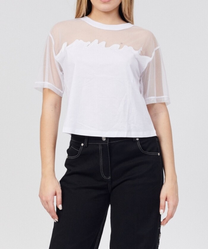 Blusa con Inserto in Tulle - ARMANI | EXCHANGE donna - Art. 3RYTBYYJG3Z - Bianco - immagine 5