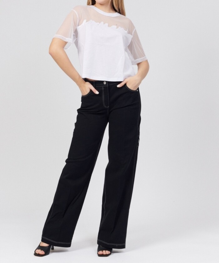 Blusa con Inserto in Tulle - ARMANI | EXCHANGE donna - Art. 3RYTBYYJG3Z - Bianco - immagine 2