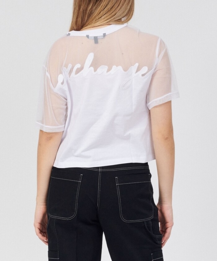 Blusa con Inserto in Tulle - ARMANI | EXCHANGE donna - Art. 3RYTBYYJG3Z - Bianco - immagine 4