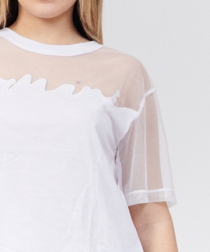 Blusa con Inserto in Tulle - ARMANI | EXCHANGE donna - Art. 3RYTBYYJG3Z - Bianco - immagine 3