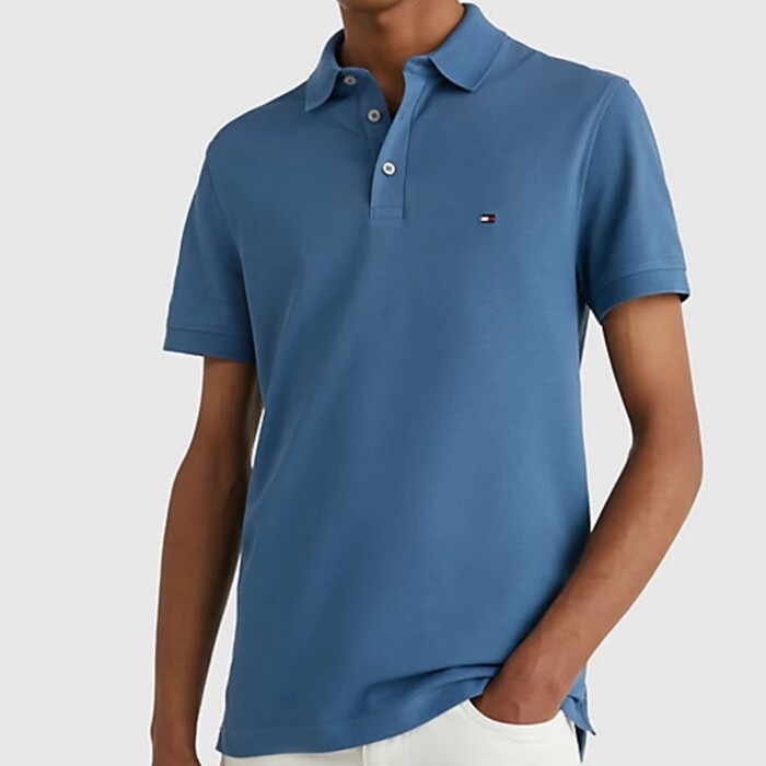 Polo Slim Fit Tinta Unita in Piquet Elasticizzato - TOMMY HILFIGER - Art. MW0MW17771DBX - Blue Coast