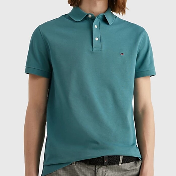 Polo Slim Fit Tinta Unita in Piquet Elasticizzato - TOMMY HILFIGER - Art. MW0MW17771MB6 - Frosted Green