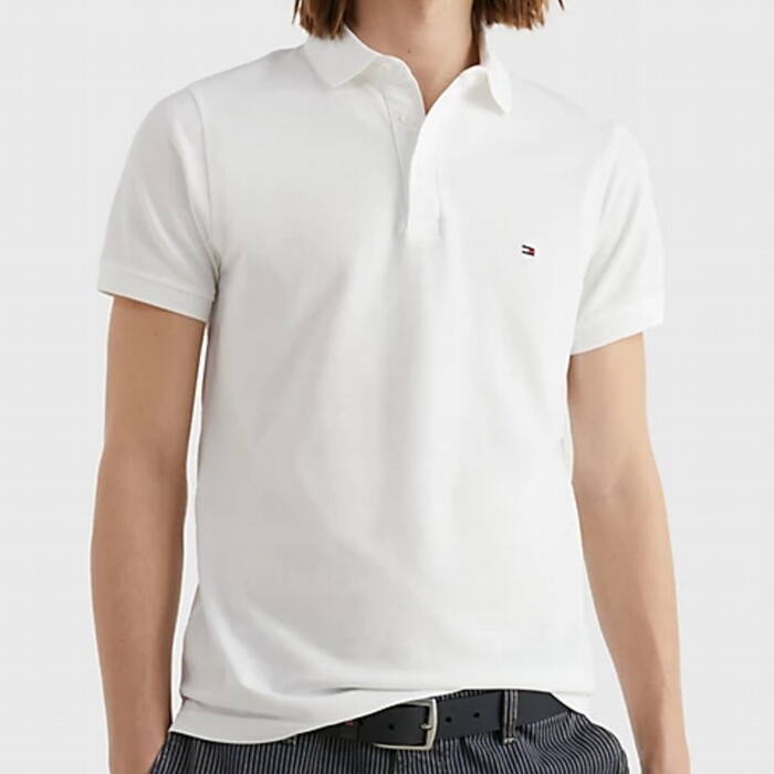 Polo Slim Fit Tinta Unita in Piquet Elasticizzato - TOMMY HILFIGER - Art. MW0MW17771YBR - Bianco