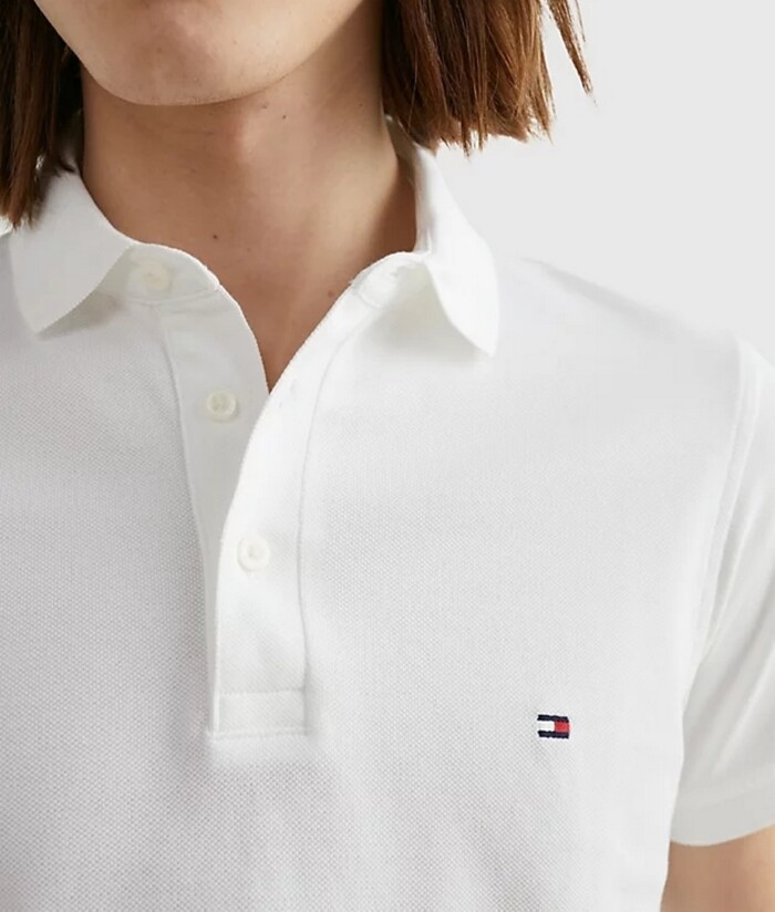 Polo Slim Fit Tinta Unita in Piquet Elasticizzato - TOMMY HILFIGER - Art. MW0MW17771YBR - Bianco - immagine 2