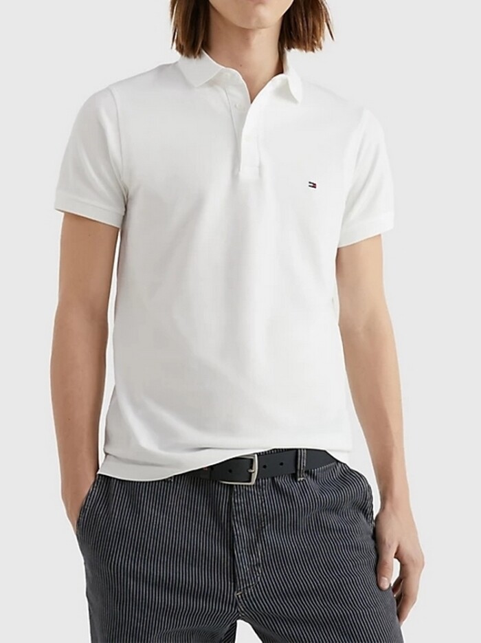 Polo Slim Fit Tinta Unita in Piquet Elasticizzato - TOMMY HILFIGER - Art. MW0MW17771YBR - Bianco - immagine 4
