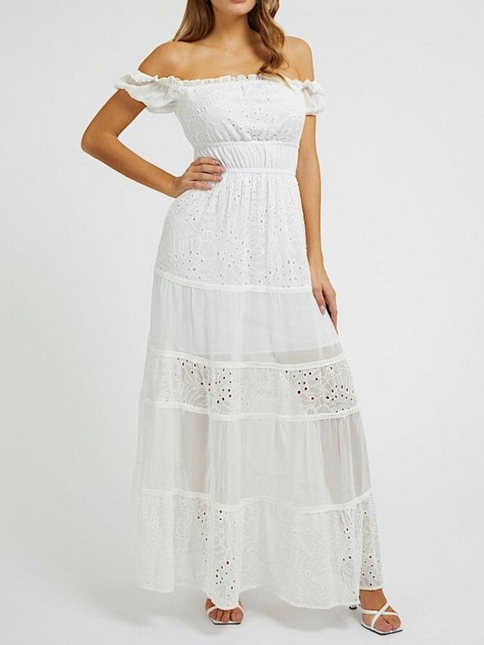 Abito Lungo con Pizzo - GUESS - W3GK51WFDR2 - Bianco