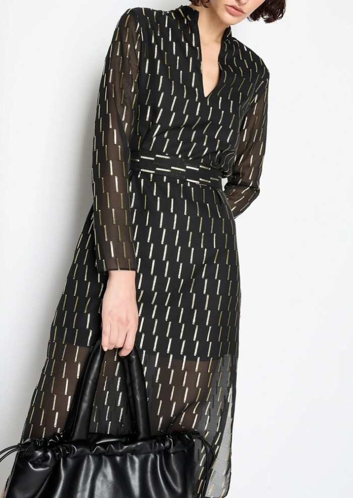 Abito in Chiffon Jacquard con Dettagli Metal - ARMANI | EXCHANGE donna - Art. 6RYA40YN9MZ142AG - Nero
