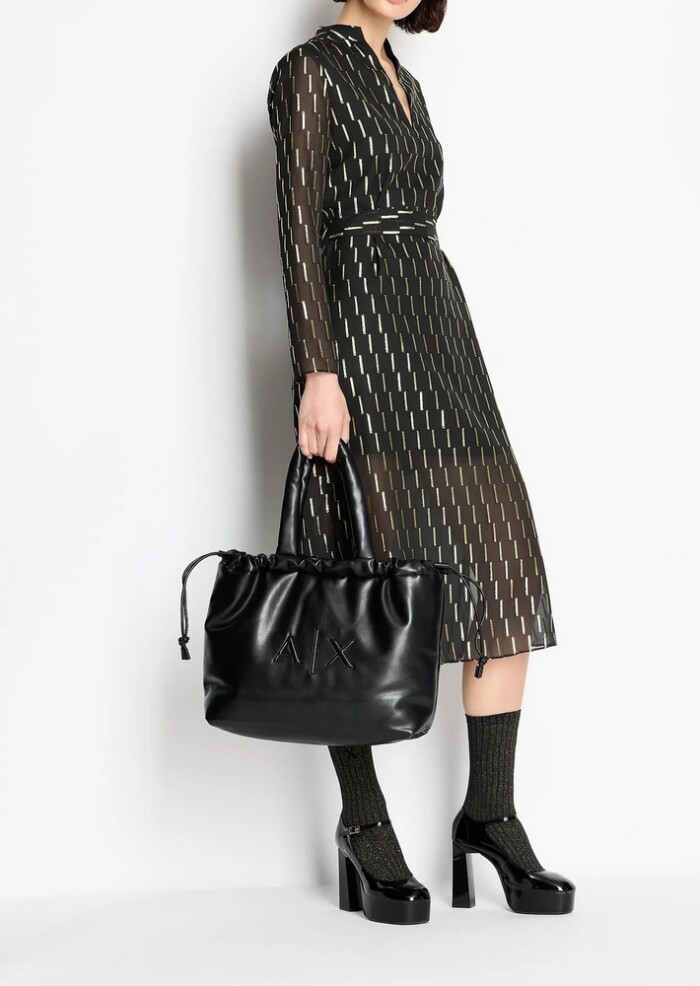 Abito in Chiffon Jacquard con Dettagli Metal - ARMANI | EXCHANGE donna - Art. 6RYA40YN9MZ142AG - Nero - immagine 5