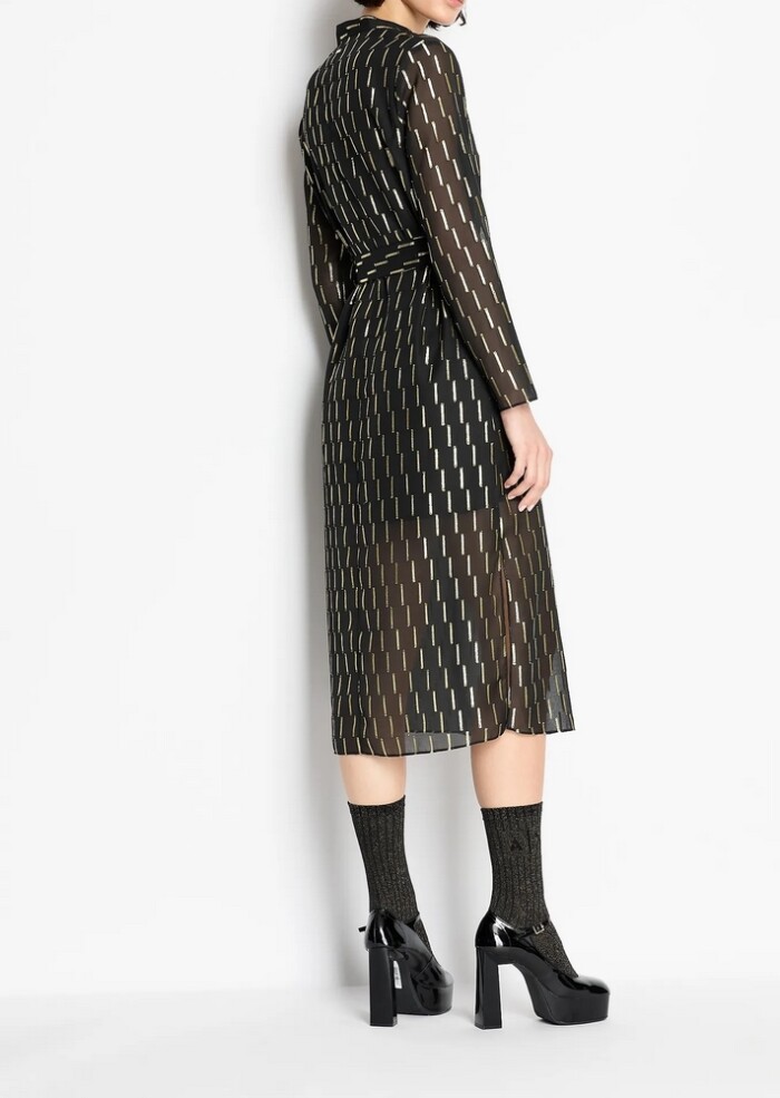 Abito in Chiffon Jacquard con Dettagli Metal - ARMANI | EXCHANGE donna - Art. 6RYA40YN9MZ142AG - Nero - immagine 4