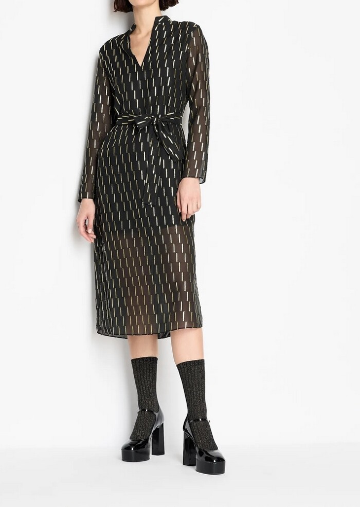 Abito in Chiffon Jacquard con Dettagli Metal - ARMANI | EXCHANGE donna - Art. 6RYA40YN9MZ142AG - Nero - immagine 3
