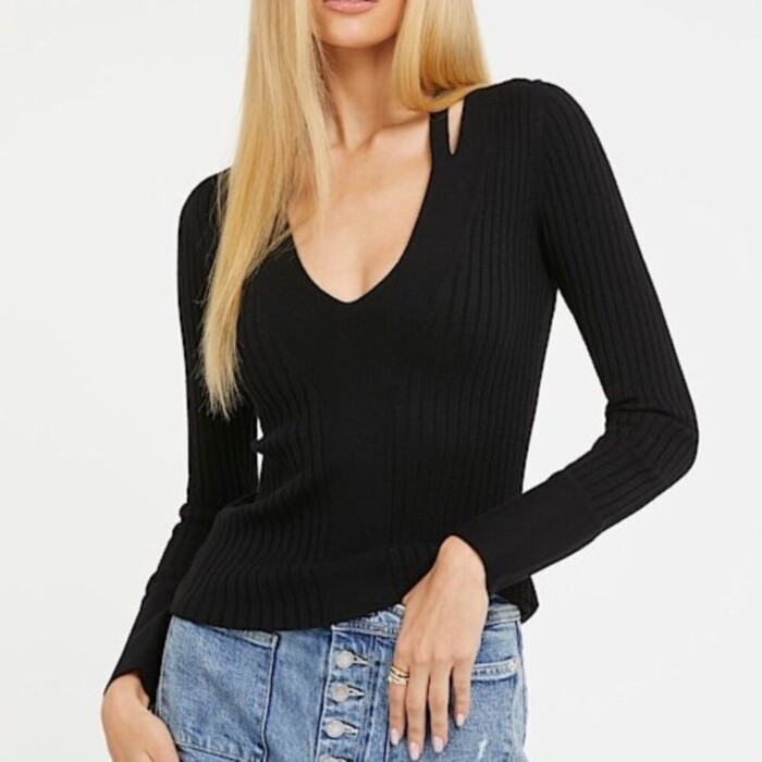 Maglia Scollo a V Misto Viscosa - GUESS - W3BR30Z2V42 - Nero