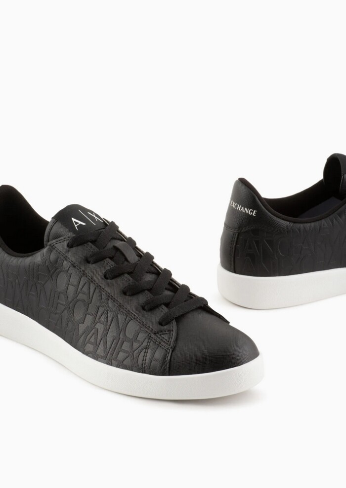 Scarpa Sneakers in Pelle con Logo All-Over - ARMANI | Exchange - Art. XUX016XV6541K001 - Nero - immagine 2