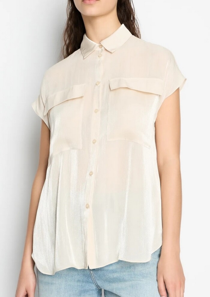 Camicia Manica Corta in Creponne Lucido - ARMANI | Exchange - Beige