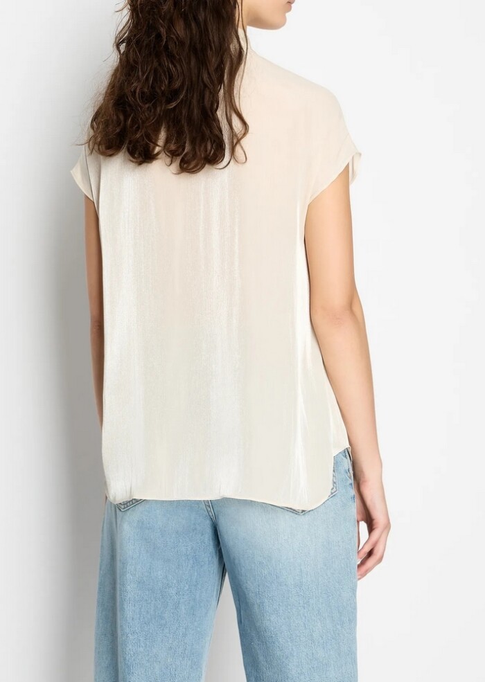 Camicia Manica Corta in Creponne Lucido - ARMANI | Exchange - Beige - immagine 4