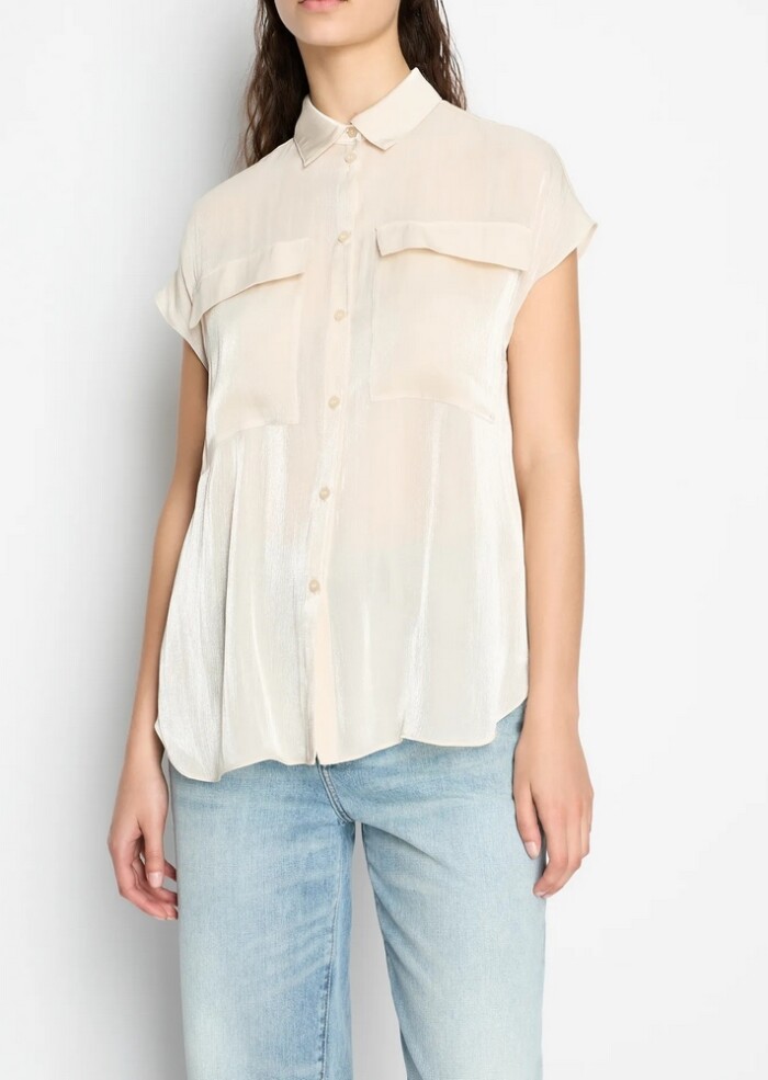 Camicia Manica Corta in Creponne Lucido - ARMANI | Exchange - Beige - immagine 5