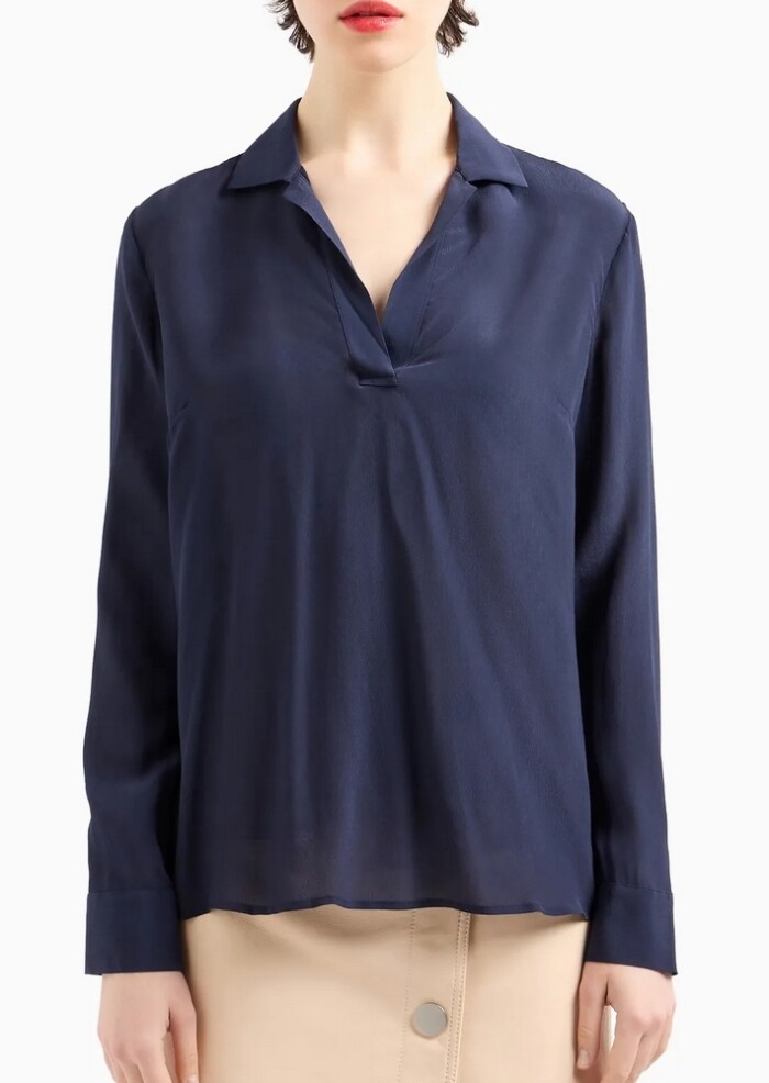 Blusa in Crepe de Chine - ARMANI | Exchange - Blu