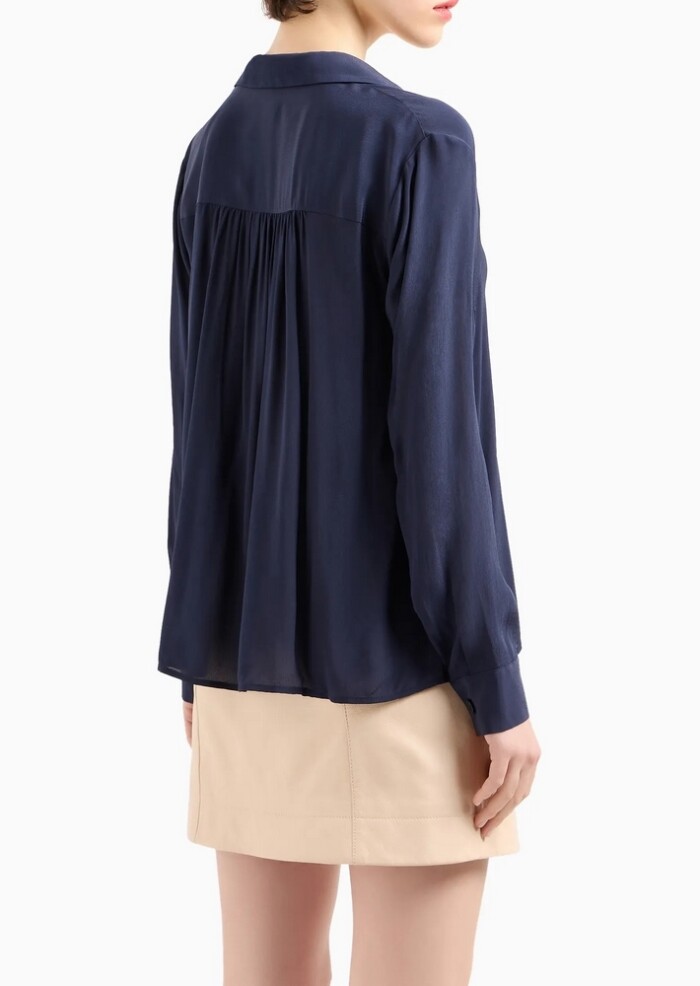 Blusa in Crepe de Chine - ARMANI | Exchange - Blu - immagine 4