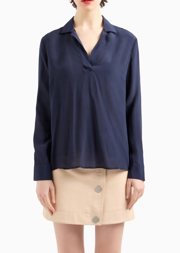 Blusa in Crepe de Chine - ARMANI | Exchange - Blu - immagine 3