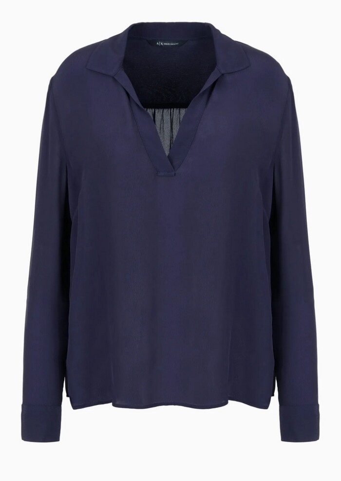 Blusa in Crepe de Chine - ARMANI | Exchange - Blu - immagine 6