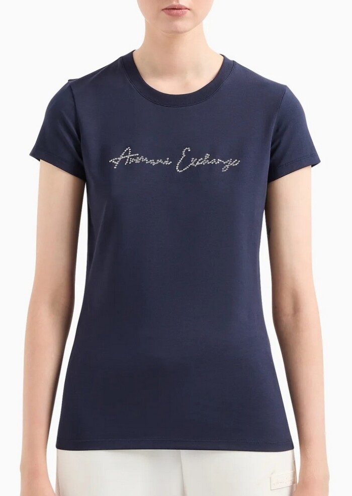 T-shirt Slim Fit con Logo Glitter - ARMANI | Exchange - Blu