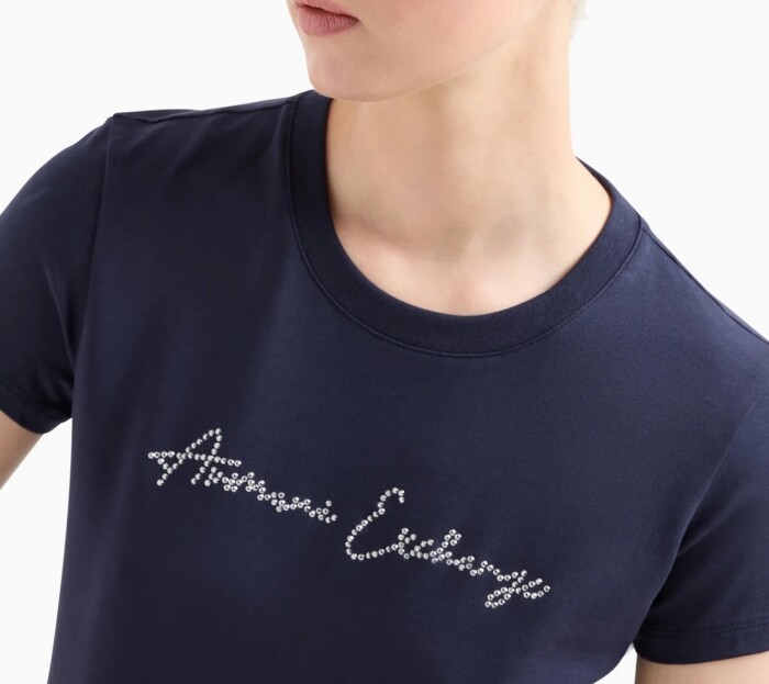 T-shirt Slim Fit con Logo Glitter - ARMANI | Exchange - Blu - immagine 2