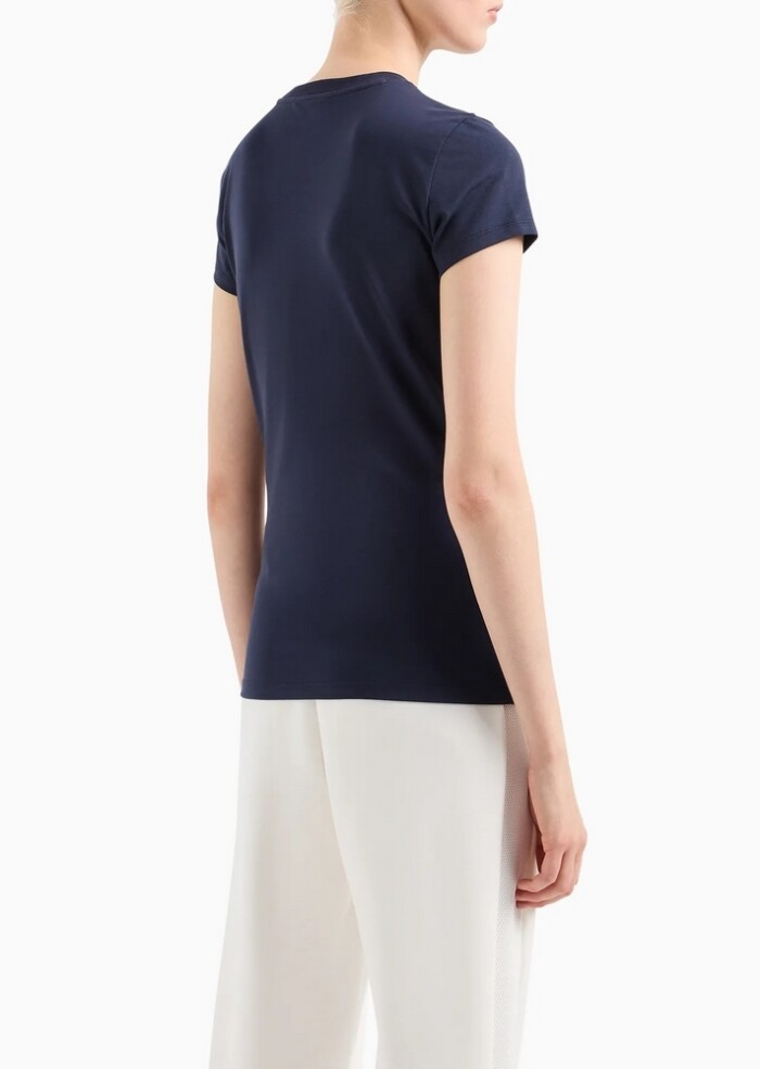 T-shirt Slim Fit con Logo Glitter - ARMANI | Exchange - Blu - immagine 5