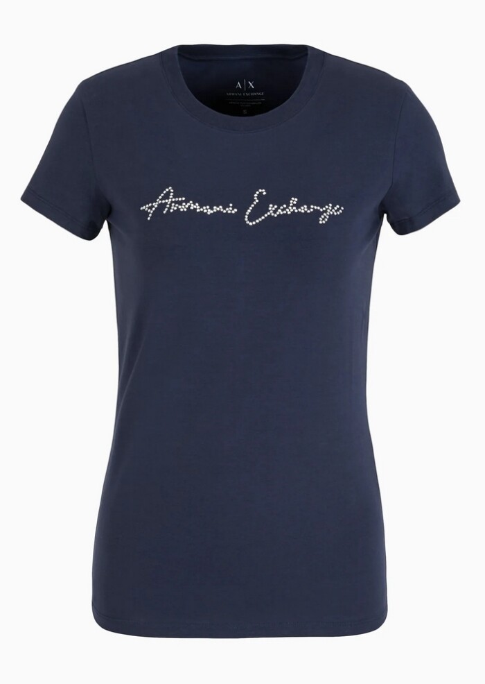 T-shirt Slim Fit con Logo Glitter - ARMANI | Exchange - Blu - immagine 6
