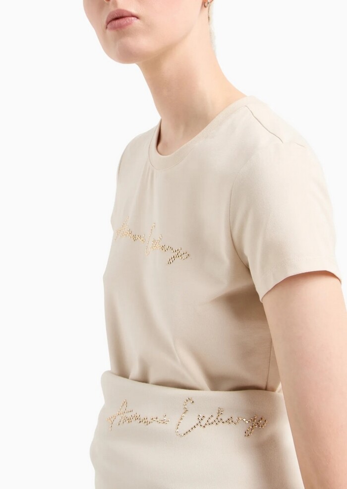 T-shirt Slim Fit con Logo Glitter - ARMANI | Exchange - Beige - immagine 2