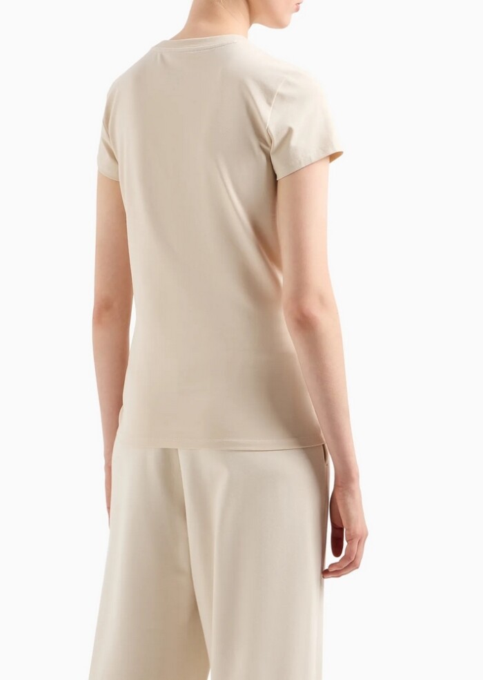T-shirt Slim Fit con Logo Glitter - ARMANI | Exchange - Beige - immagine 4
