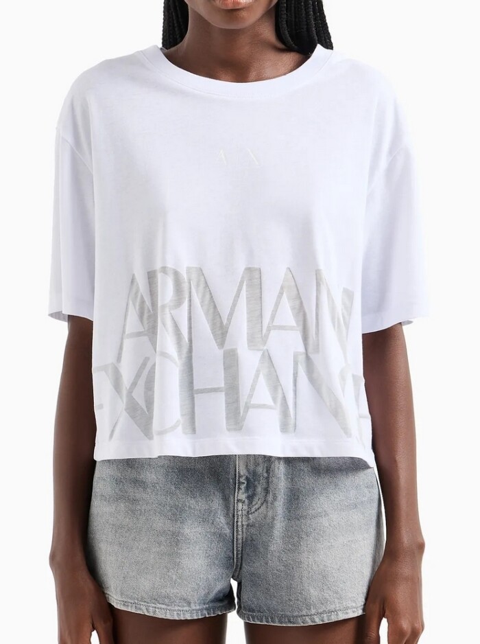 T-shirt Cropped in Misto Cotone Fiammato - ARMANI | Exchange - Bianco