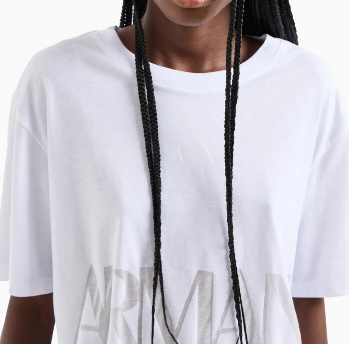 T-shirt Cropped in Misto Cotone Fiammato - ARMANI | Exchange - Bianco - immagine 3