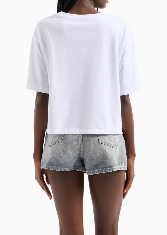 T-shirt Cropped in Misto Cotone Fiammato - ARMANI | Exchange - Bianco - immagine 5