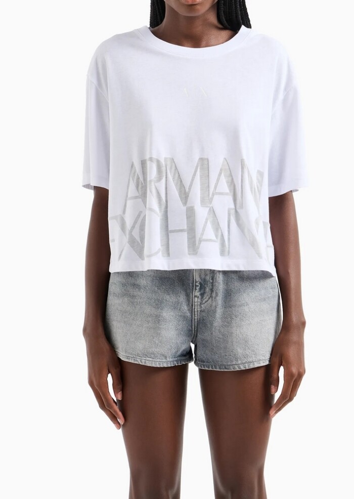 T-shirt Cropped in Misto Cotone Fiammato - ARMANI | Exchange - Bianco - immagine 4