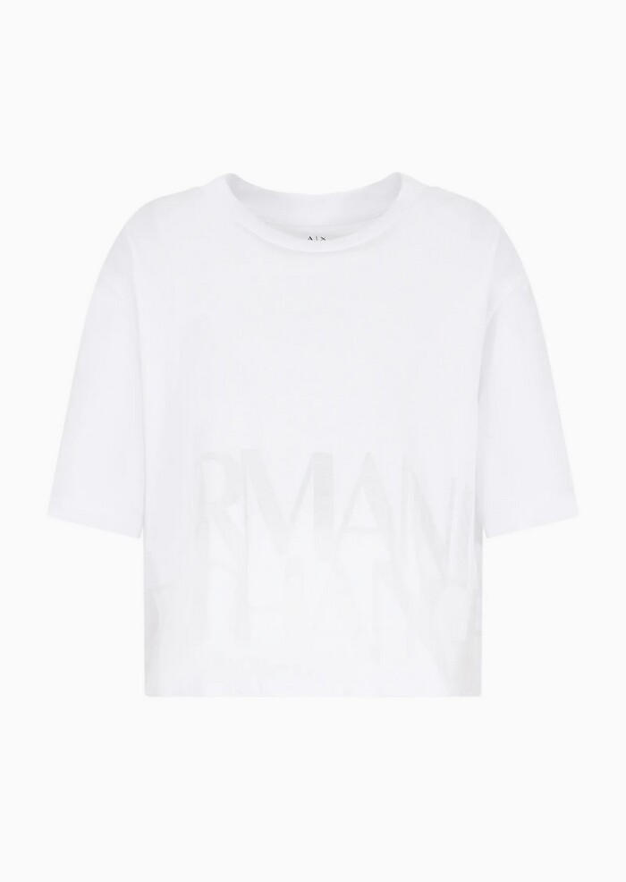 T-shirt Cropped in Misto Cotone Fiammato - ARMANI | Exchange - Bianco - immagine 6