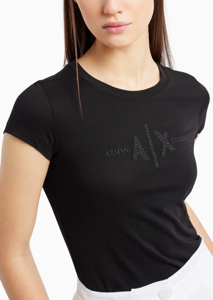 T-shirt Slim Fit con Ricamo - ARMANI | Exchange - Nero