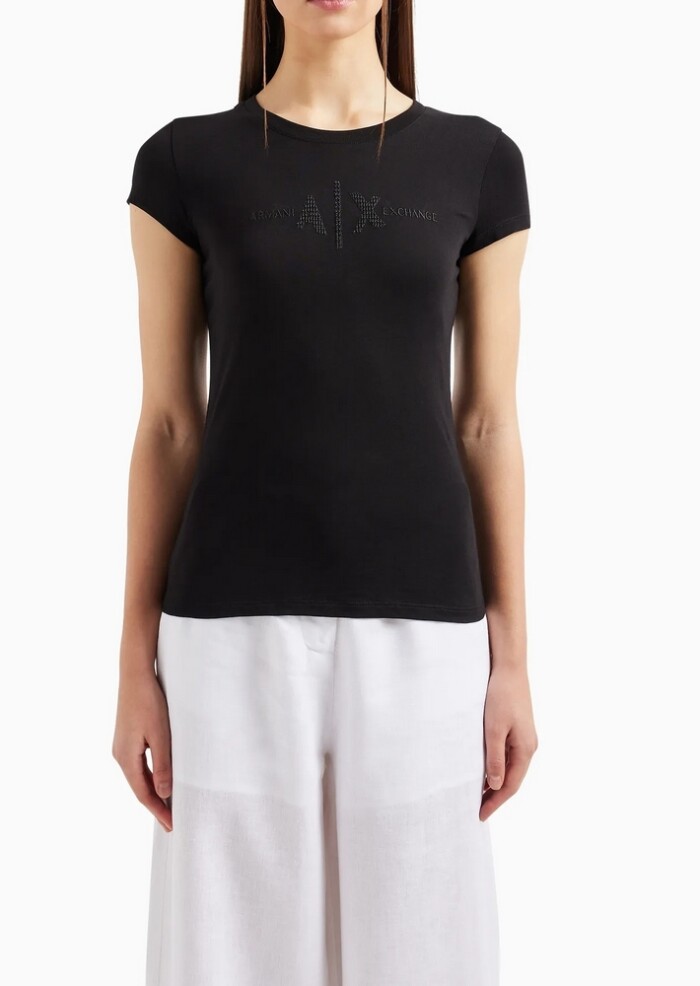 T-shirt Slim Fit con Ricamo - ARMANI | Exchange - Nero - immagine 3