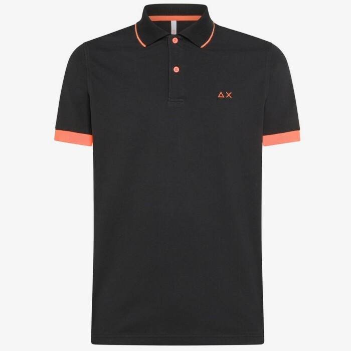 Polo Manica Corta con Profili Fluo su Maniche e Colletto – SUN68 – A34120 – Nero